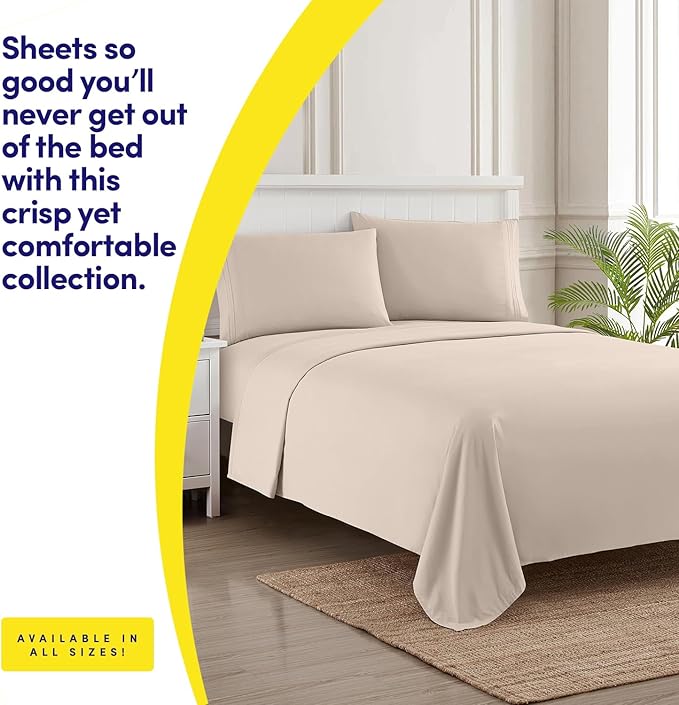 1500 Supreme Collection California King Sheet Sets Beige Cream - Luxury Hotel Bed Sheets and Pillowcase Set for Cal King Mattress - Extra Soft, Elastic Corner Straps, Deep Pocket Sheets Beige Cream