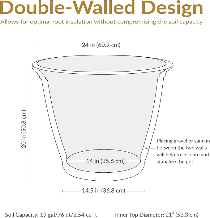 Sunnydaze 24-Inch Anjelica Large Plastic Pot for Plants - Double-Walled Outdoor Polyresin Round Planter Porch Pot with Drillable Drainage Holes - Rust - 2pk