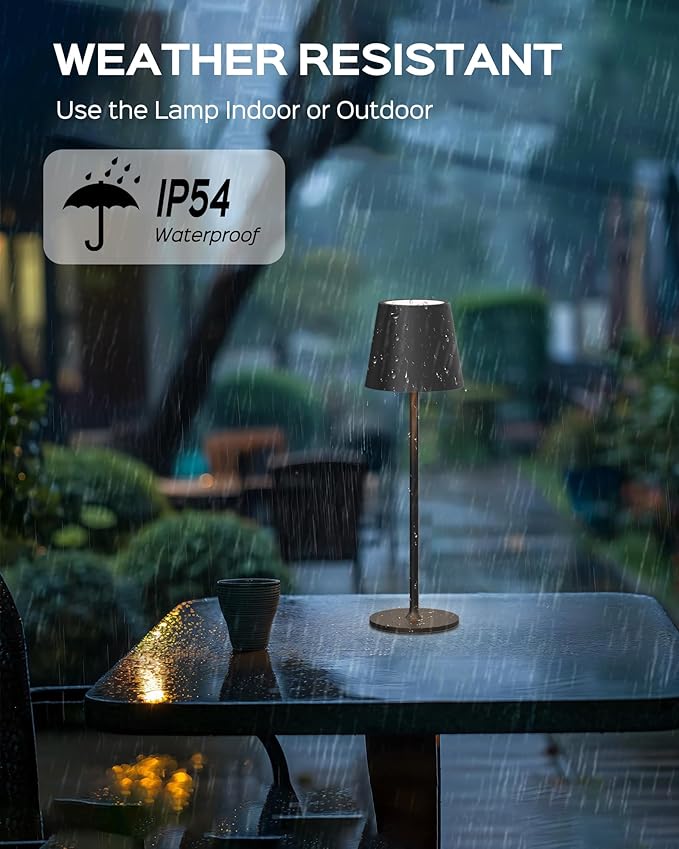 JACKYLED Cordless Table Lamps Rechargeable, 3 Adjustable Height, 5000mAh Battery Operated, 3 Colors Smooth Dimming, Portable LED Waterproof Table Lamp for Dining, Bedroom, Outdoor- Black