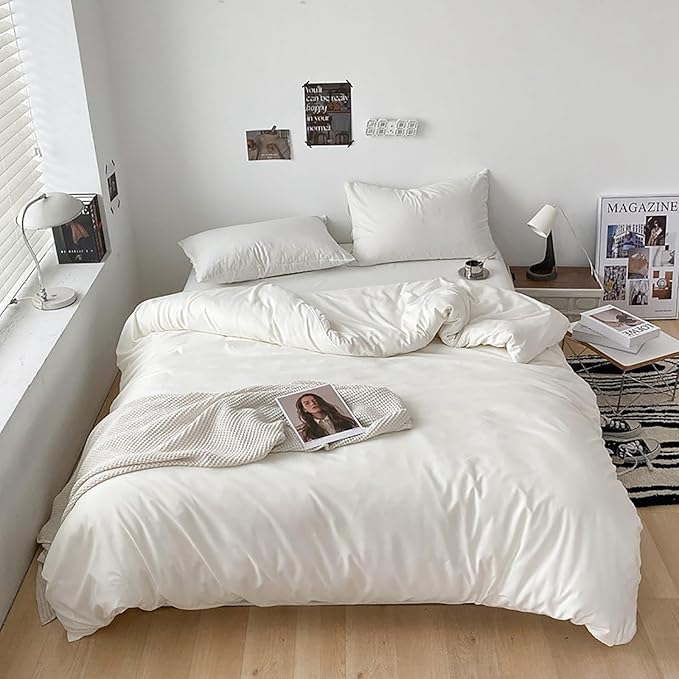 Cottonight White Comforter Sets Twin Plaid White Comforter Modern Solid Color Blanket Quilts Soft Breathable Bedding Comforter Sets