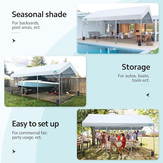 ADVANCE OUTDOOR 12x20 ft Heavy Duty Carport Potable Car Canopy Garage Party Tent Boat Shelter, Adjustable Height from 9.5 ft to 11 ft, White