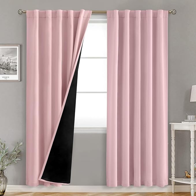 BGment Full Blackout Curtains with Thermal Insulation Liner Curtains 84 Inches Long, Rod Pocket and Back Tab Double Layer Room Darkening Window Curtain for Bedroom(42 x 84 Inch, 2 Panels, Pink)