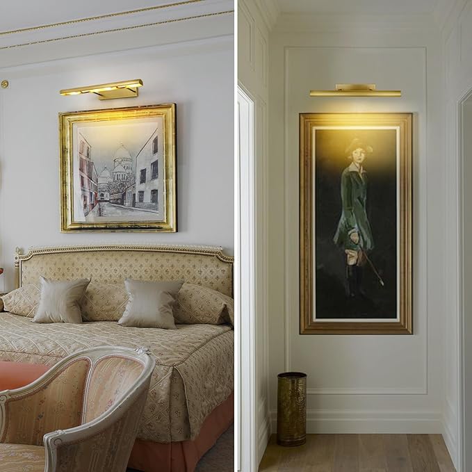 Brass Picture Lights for Wall, 24inch Hardwired Gold Picture Lights, Art Lights for Wall, Rotatable Picture Frames Lights,Wall Lights for Pictures Painting Display Artwork Portrait