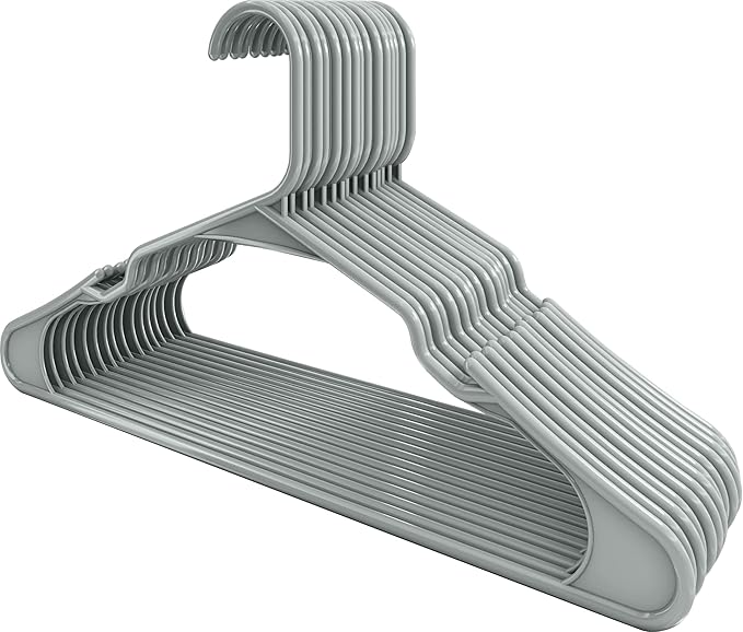 Utopia Home Plastic Hangers 20 Pack - Perfect Space Saving Clothes Hanger - Durable and Strong - Perfect Closet Organizers with Shoulder Grooves (Grey)