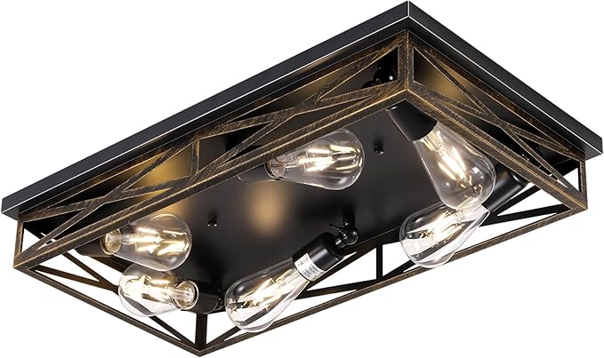 Farmhouse Rustic Ceiling Light for Kitchen, 6-Light Hallway Flush Mount Light Fixtures Ceiling Mount,23" Industrial Metal Cage Ceiling Light for Farmhouse,Kitchen,Hallway E26 Base(1 Pack)
