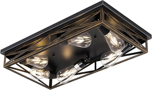 Farmhouse Rustic Ceiling Light for Kitchen, 6-Light Hallway Flush Mount Light Fixtures Ceiling Mount,23" Industrial Metal Cage Ceiling Light for Farmhouse,Kitchen,Hallway E26 Base(1 Pack)