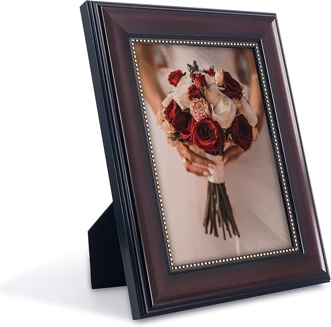 GraduatePro Picture Frames for 5x7 Photo 2-Pack Mahogany with Gold Beaded Wall Tabletop Collage Brown