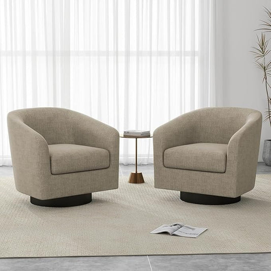 UIXE Swivel Barrel Accent Chairs Set of 2, Fabric Club Chair Upholstered Armchair for Living Room, Round Arm Chair Single Sofa Bedroom Reading Seat - Light Brown