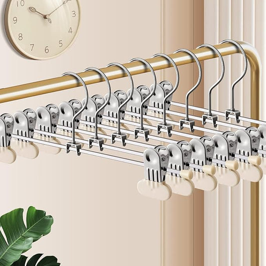 14Inch Pants Hangers with Wide Clips 30 Pack Adjustable Skirt Hangers for Women Non-Slip Clothes Hanger for Pants Heavy Duty Space Saving Trousers Hanger for Jeans,Shorts Ivory