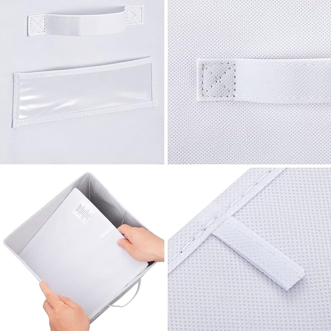 artsdi Fabric storage cubes (Set of 10) 11 Inch Cube Storage Bin, cube storage with 8 Labels Window Cards & a Pen, Foldable cube organizer bins, 11x11 storage bin, Cubby Organizer bins, White