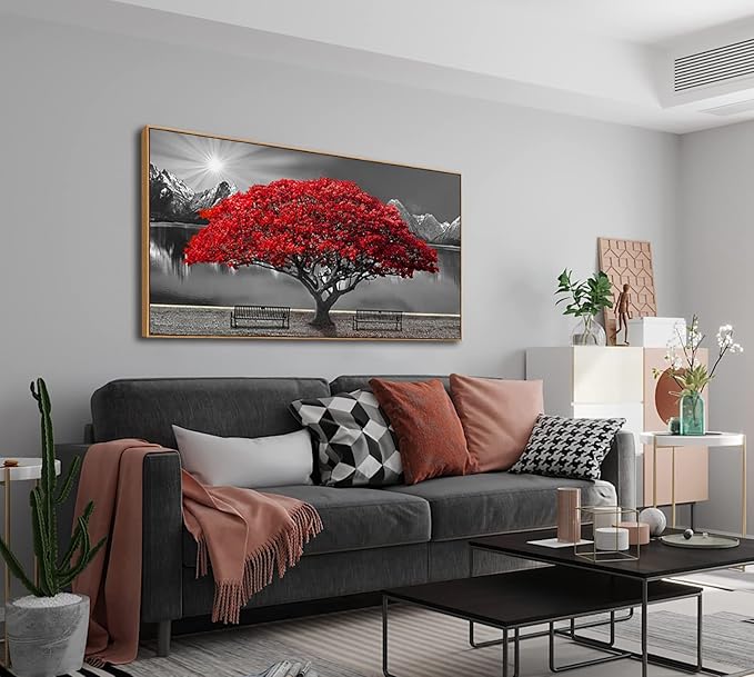 Large Framed Wall Art for Living Room Large Mangrove Landscape Modern Art for Wall Decor Living Room, Bedroom, Office, Home Wall Decor 24x48 inches(With Soild Wood Dark Framed)