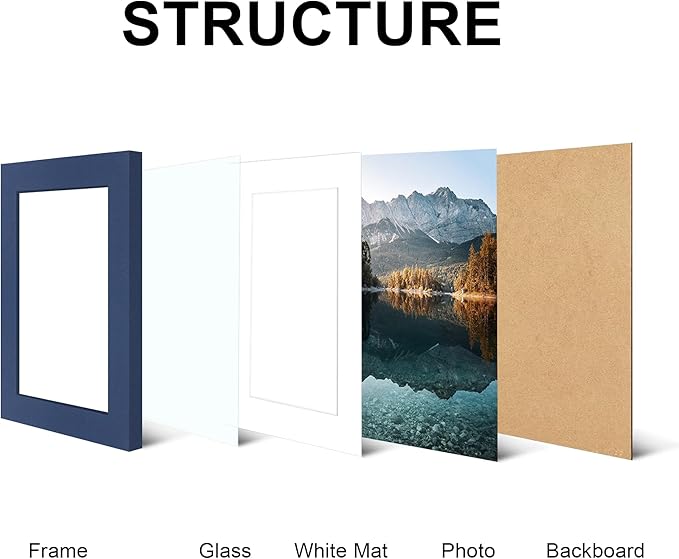 4x6 Picture Frame Set of 4, High Definition Real Glass, Display Pictures 3.5x5 with Mat or 4x6 Without Mat, Gallery Wall Hanging or Tabletop Photo Frames, Blue