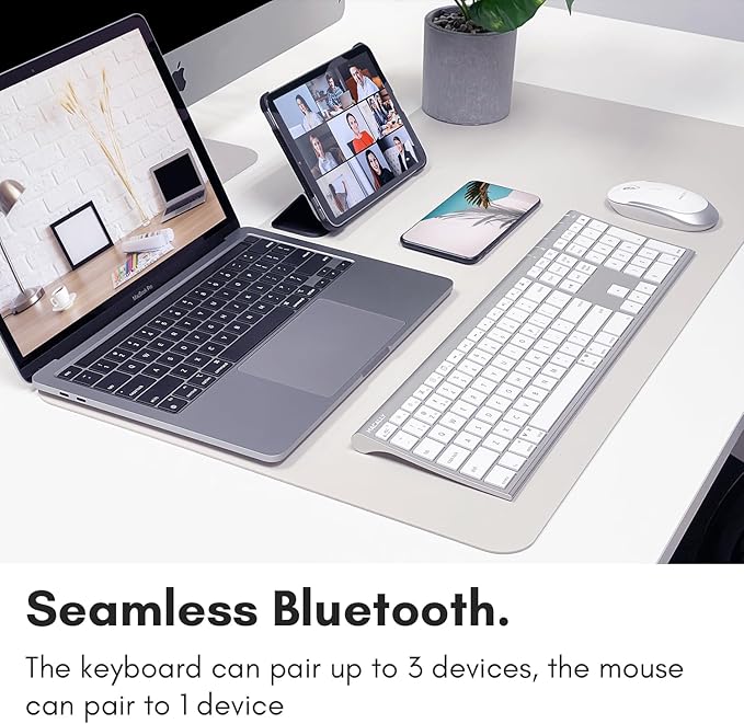 Macally Premium Bluetooth Keyboard and Mouse for Mac | Compatible Wireless Apple Keyboard and Mouse Combo (110 Keys Multi-Device Rechargeable) for MacBook Pro/Air and iMac