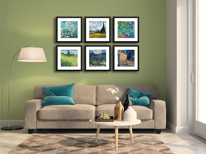 11x11 Picture Frame Set of 6 with Real Glass for Pictures 8x8 with Mat or 11x11 Without Mat, Wall Gallery or Tabletop display Photo Frames in Black