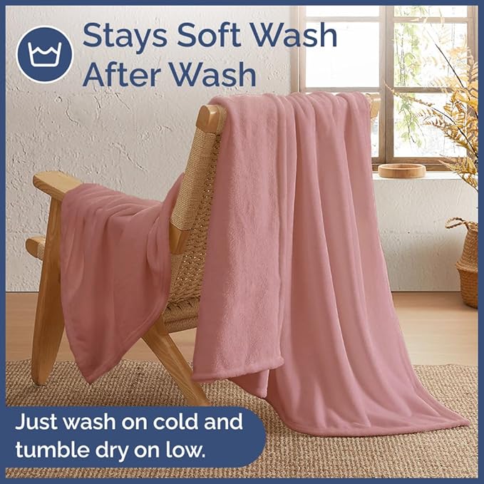 Ultra Soft Fleece Blanket Throw Size - Flannel Fleece Luxury Throw Blanket - Lightweight for Couch Bed Chair - Thick, Warm and Breathable - All Season Cozy Anti-Static Microplush Bedding, Rose Pink