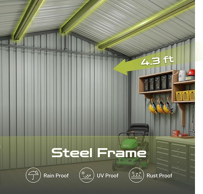 7x4.3 Ft Outdoor Storage Shed, Heavy-Duty Metal Shed with Windows & Secure Lockable Doors, Ideal Storage Shed for Outdoor, Patio, Garden, and Backyard, Black