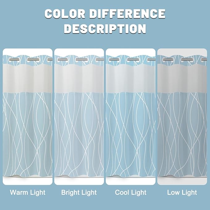 No Hook Light Blue Striped Shower Curtain with Snap in Liner Set - Hotel Shower Curtain and Liner Set with See Through Mesh Top Window,Machine Washable, 71x74 INCH