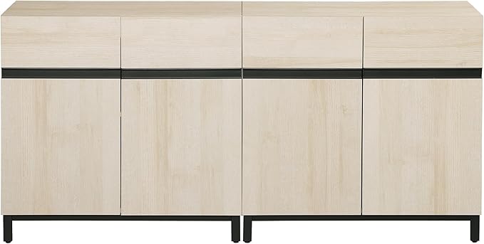 WAMPAT Modern TV Stand for 75-110 Inch TVs, Wooden Entertainment Center TV Console with Metal Base and Adjustable Shelves for Living Room, Bedroom, 63 Inch, Light Oak