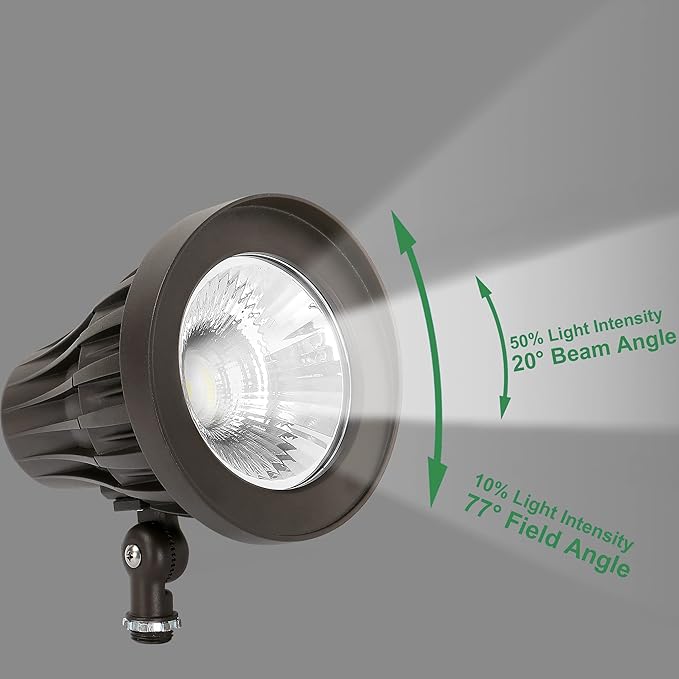GKOLED 20° Beam Angle 30Watt Bullet/Round LED Spotlight, 120-277V, 4000K Cool White, 3350 Lumens, Outdoor Landscape Flag Pole Light Fixture, UL Listed, Aluminum, Dark Bronze