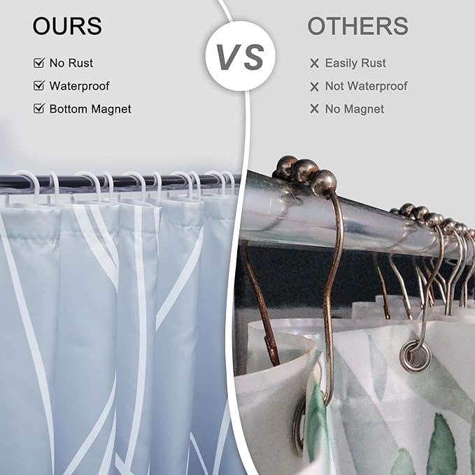 Punkray Ombre Blue Shower Curtain for Bathroom with Hooks, Stripe Bath Curtains Decorative Shower Curtains Water Repellent Washable, 60 x 72