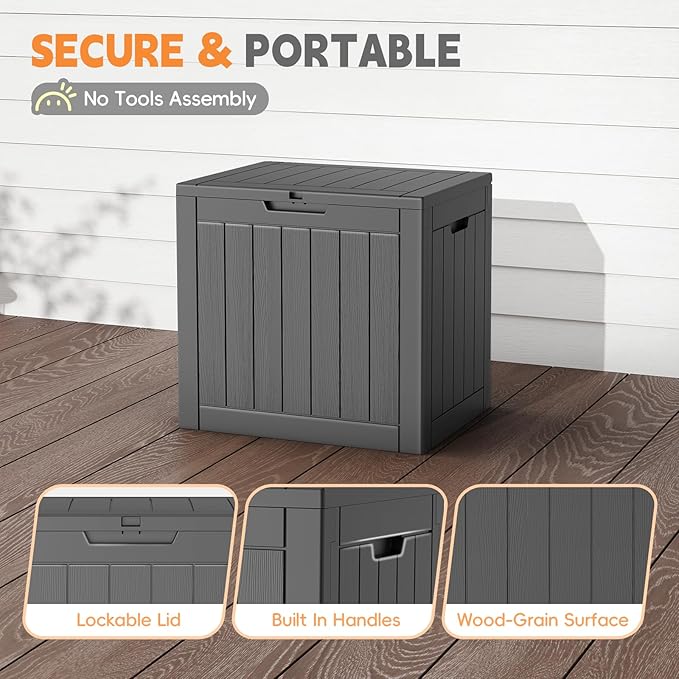 Outdoor Storage Box, 31 Gallon Waterproof Resin Deck Box, Storage Bin for Package Delivery, Patio Furniture Cushion, Garden Tools, Pool Accessories, Weatherproof and UV Resistant, Black