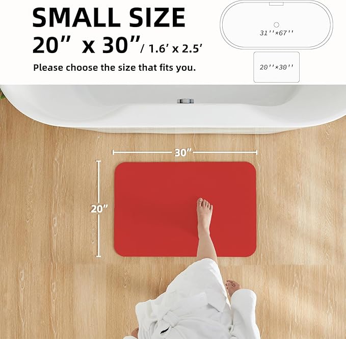 Christmas Bath Mat, Red Bathroom Rugs Non Slip Washable Thin Absorbent Bath Mat Fits Under Door Bathroom Floor Mat Perfect for Bath, Shower, or Sink 20"x30" Red