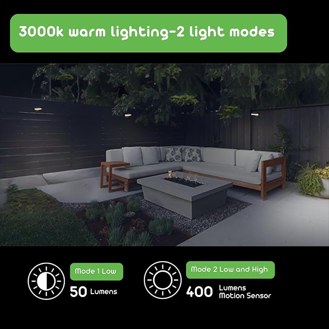 Square Solar Wall Lights - Solar Powered Wall Lamps - LED Lights - PIR Sensor & Two Lighting Modes - Rechargeable Battery Lasts Up to 55 Hours - 3000K - IP44 Weather Resistant - 2 Pack
