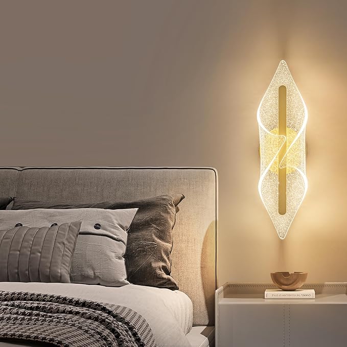 Hardwired Wall Sconce 22.4Inch, Modern Gold LED Wall Lamp with Remote Control Dimmable Acrylic Wall Lighting for Living Room Hallway Bedroom Stairs