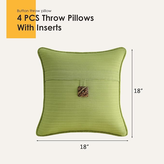 Outdoor DecorativePillows with Coconut Button Pack of 4, 18" x 18" Outdoor Pillow Set for Couch Bed Throw Patio Sofa, Chartreuse