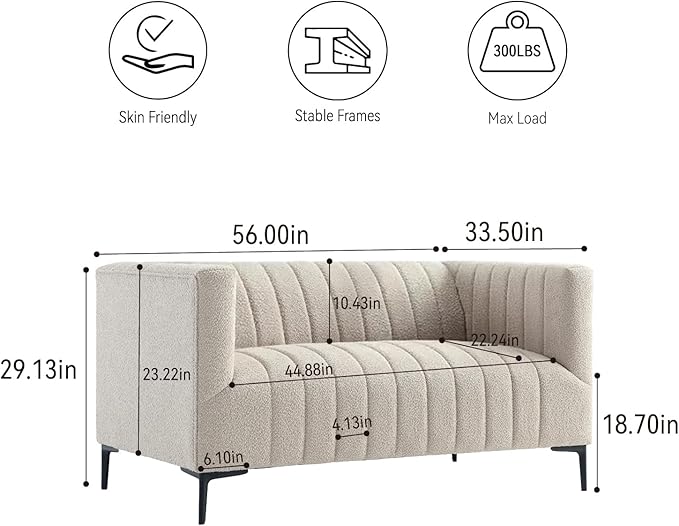 Get Set Style Modern Accent Loveseat Sofa Couch, Tufted Boucle Upholstered Sherpa Deep Seat Cloud Couch with 2 Pillows,Comfy 2 Seater Love Seat for Living Room Apartment Office Lounge Studio (Taupe)