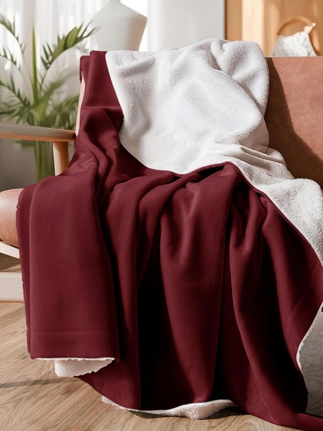 Sherpa Fleece Blanket Throw Size - Reversible Sherpa Fleece Throw Blanket - Super Soft Double Sided for Bed, Sofa, Couch - Thick, Warm, & Plush - Luxurious Bedding for Winter - Burgundy, 50" x 60"