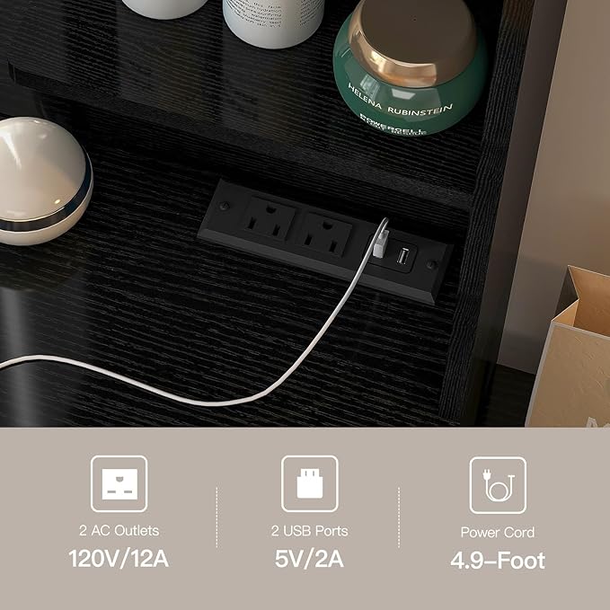 Vanity Makeup Desk with LED Light Mirror & Power Outlet, 8 Drawers, 6 Storage Shelves, 3 Color Modes & Adjustable Brightness Dressing Table, Corner Vanity, L Shape Change, 39.4”Desk, Black