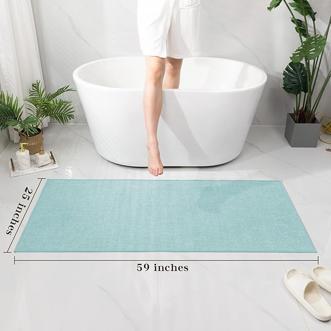 chakme Bathroom Rugs Mat 59x25, Ultra Thin Non Slip Bath Mat Large Quick Dry Absorbent Bath Mat for Bathroom Floor, (Navy Blue, 59"x25")