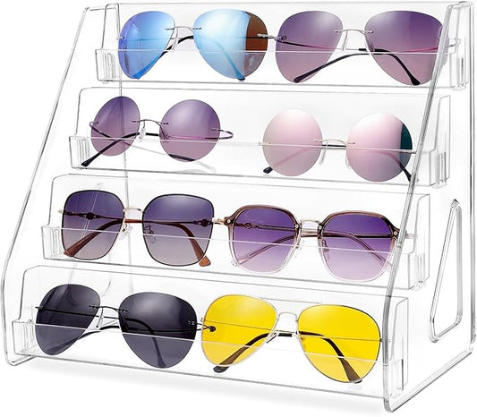 4 Tier Sunglass Organizer Eyeglass Display Stand Case, Nail Polish Organizer Holder Rack, Glasses Tabletop Makeup Stand Snap in Assembly for Home, Salon, Retail