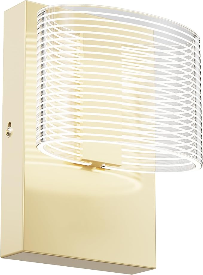 URSOLA Wall Sconce LED Wall Lamp with Oval Linear Sleek Lampshade 110 Volt Hardwired Wall Light 4000K Sconces Wall Lighting (Gold)