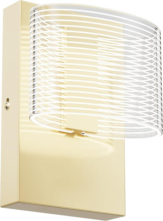 URSOLA Wall Sconce LED Wall Lamp with Oval Linear Sleek Lampshade 110 Volt Hardwired Wall Light 4000K Sconces Wall Lighting (Gold)