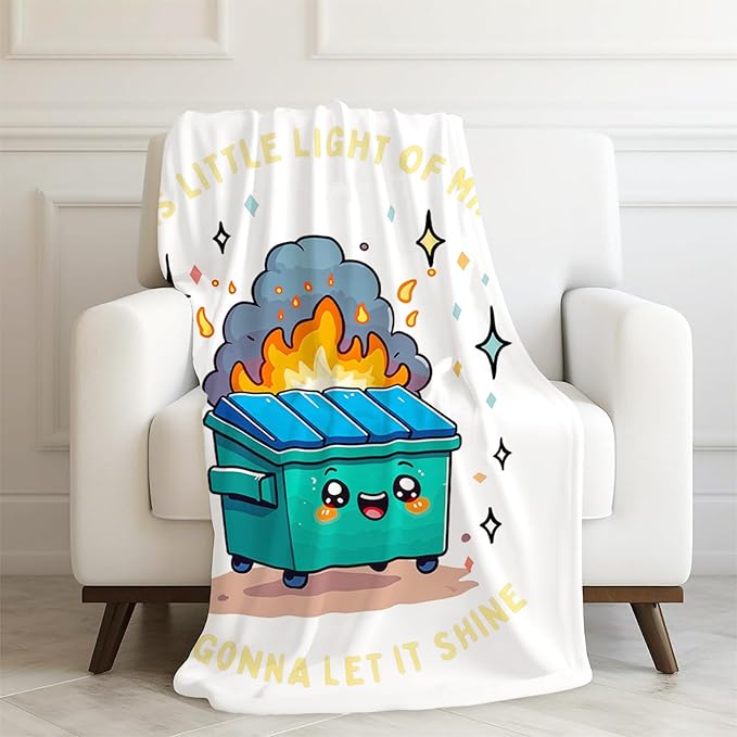 Funny Dumpster Fire Throw Blanket,This Little Light of Mine Dumpster Fire Humorous Blanket for Couch Bed Dorm Bedroom Office,Funny Bedroom Office Decor,50x60 Inches