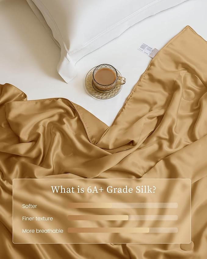 THXSILK Silk Blanket, 100% Mulberry Silk Cooling Throw, Soft and Lightweight Blanket for Bedroom, Sofa, Travel, All-Season (Metallic Gold, King)