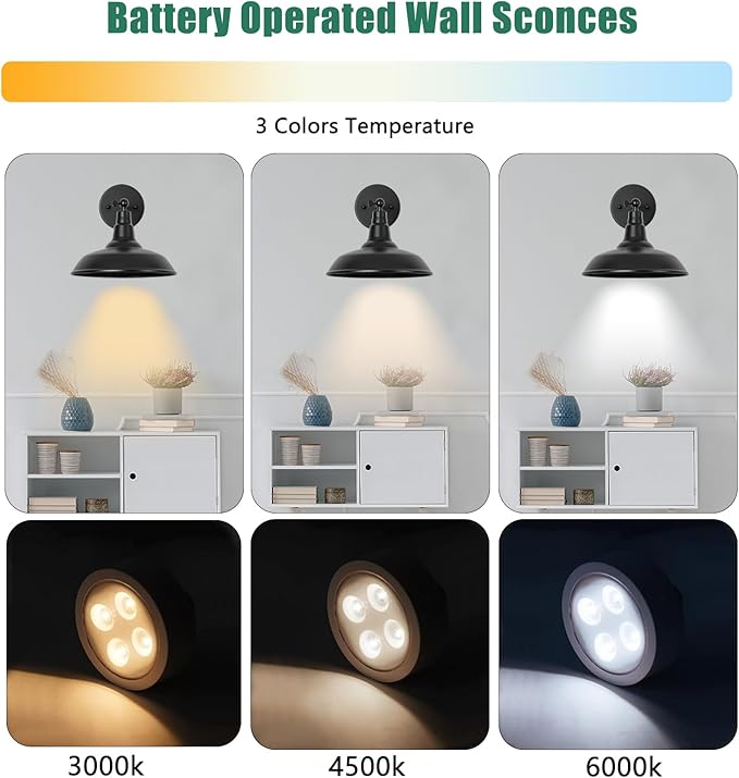 Black Vintage Battery Operated Wall Sconces, Set of 2 Industrial Cordless Battery Powered Wall Sconce with Remote Control Indoor Wall Sconce for Bedroom, Hallway, Farmhouse