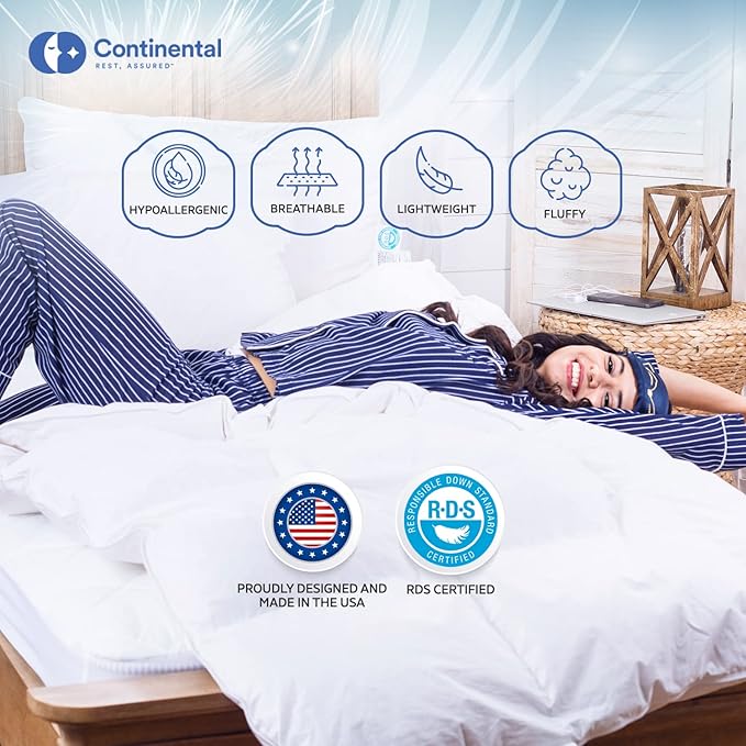 Serenity 700 Fill Power White Goose Down European Comforter - Fluffy, King Size Duvet Blanket Bedding - Made in The USA - King 102 x 86 Inches (All Year Weight, King)