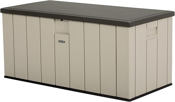 LIFETIME 60254 Heavy-Duty Outdoor Storage Deck Box, 150 Gallon, Desert Sand/Brown