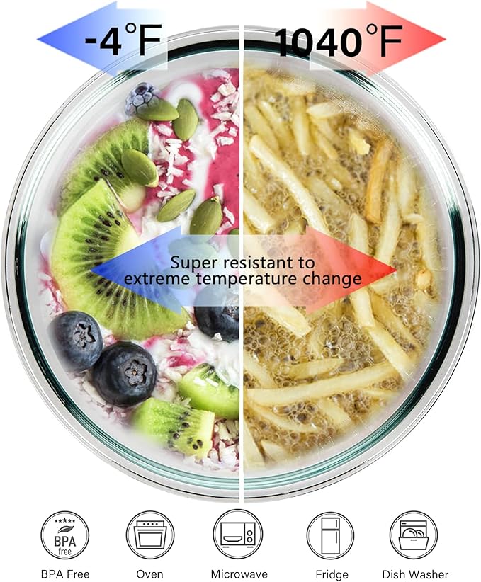 WhiteRhino Glass Mixing Bowl with Lids Set of 4,(1,1.5,2.5,3.7) Large Salad Bowl,Space-Saving Stacking Bowl for Kitchen Food Storage,Glass bowl for Cooking,Baking