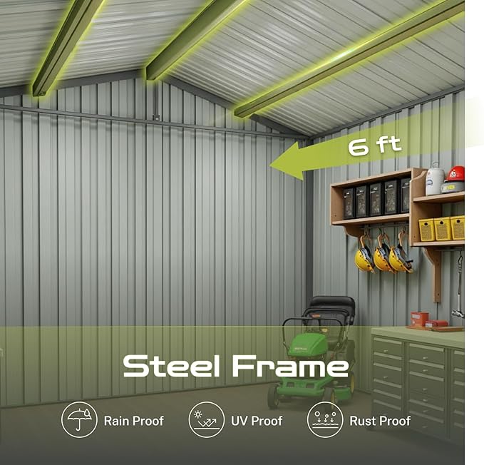 8 x 6 FT Outdoor Storage Shed, Metal Garden Tool Shed with Slooping Roof, Lockable Doors, All-Weather Bike Shed Easy to Assemble for Backyard, Patio, Lawn, White