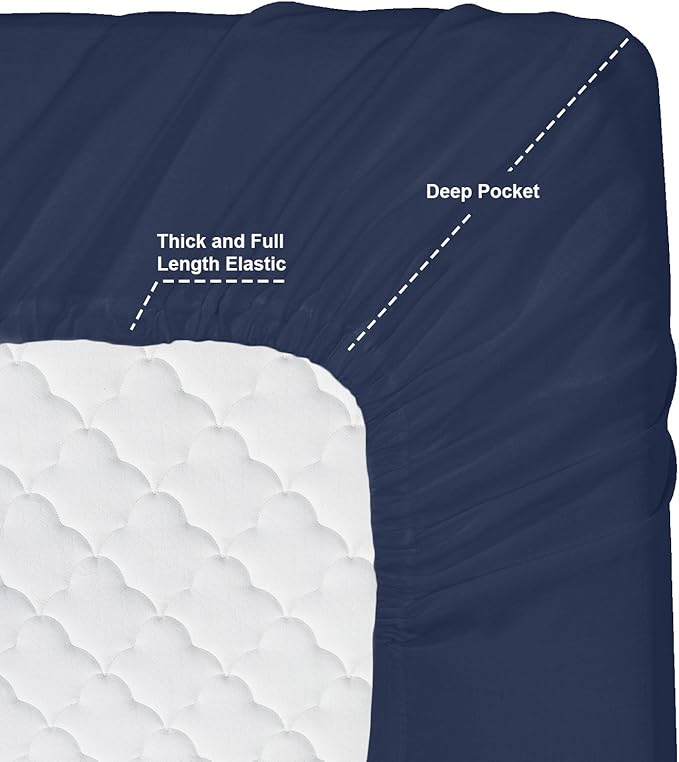 Clara Clark Bed Sheets, Premier 1800 Series 4 Piece Bed Sheet Set, Deep Pocket, Wrinkle, Fade, Stain Resistant, Luxury Soft Bedding Sheets & Pillowcases, California King, Navy Blue