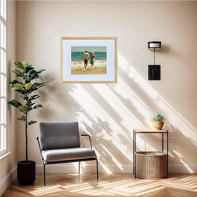 16x20 Picture Frame Matted to 11x14 ,16*20 Solid Oak Wood Picture Frames, 16 by 20 Premium wooden Photo Frame with Real HD Tempered Glass ,Ideal for Home Decor, Art Gallery , Vertical & Horizontal Wall Hanging Display，Oak Color, 1 Pack