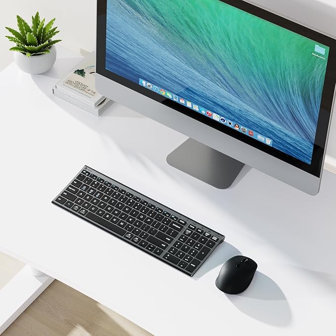 iClever DK05 Bluetooth Keyboard and Mouse Combo, Multi-Device Wireless Keyboard and Mouse (2.4GHz+Bluetooth), USB-C Rechargeable, Slim Compact Design, Comfortable Typing for PC/Laptop/Windows/Mac