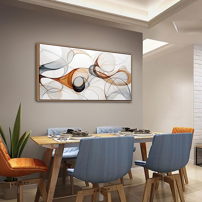 KLAKLA Modern Abstract Gray and Brown Designs - Colorful Curves and Translucent Medium - Frame Wall for Living Room Office Wall Decor Picture Artwork for walls