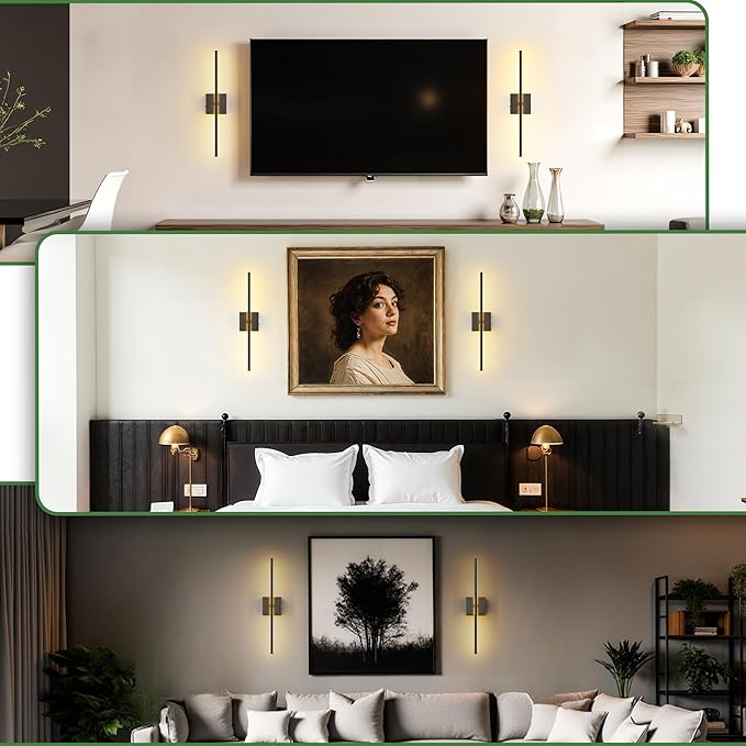 DORESshop Battery Operated Wall Sconces Set of Two with Remote Control, Rechargeable Wall Sconce, 350°Rotate Dimmable Wireless Wall Sconce for Living Room, Hallway, Bedroom, 23.7 Inch, Black(2 Pack)