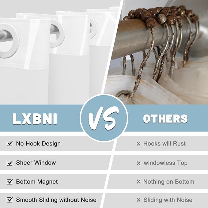 No Hook Ombre Light Grey Striped Shower Curtain with Snap in Liner Set - Hotel Shower Curtain and Liner Set with See Through Mesh Top Window,Machine Washable, 71x74 INCH