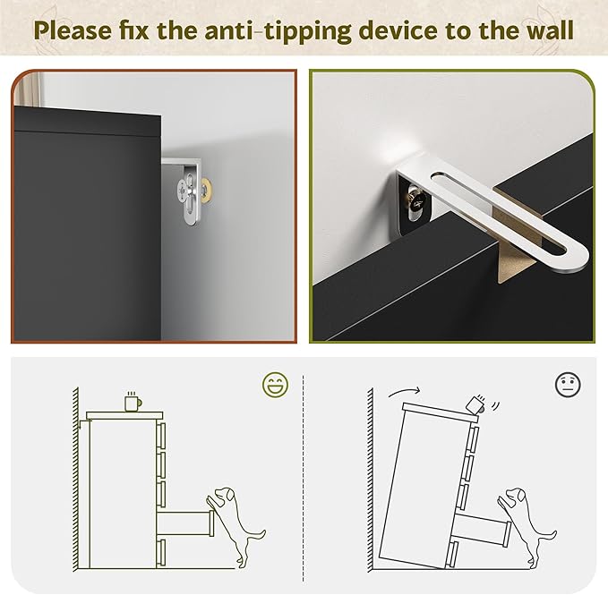 6 Drawer Dresser for Bedrom,Tall Black Chest of Drawers for Bedroom, Hallway, Closet, Modern 43.2" H X 27.6" W X15.6 D
